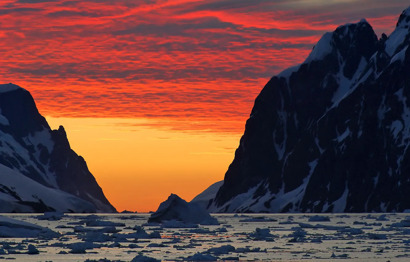 Фото обои лед, закат, айсберг, зарево, Антарктида
