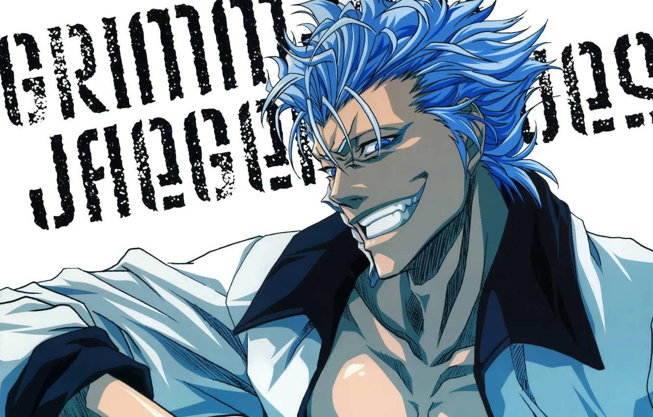 Фото обои Bleach, blue, smile, anime, face, hair, grimmjow, mask