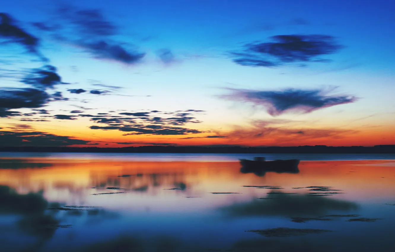 Фото обои небо, озеро, sunset