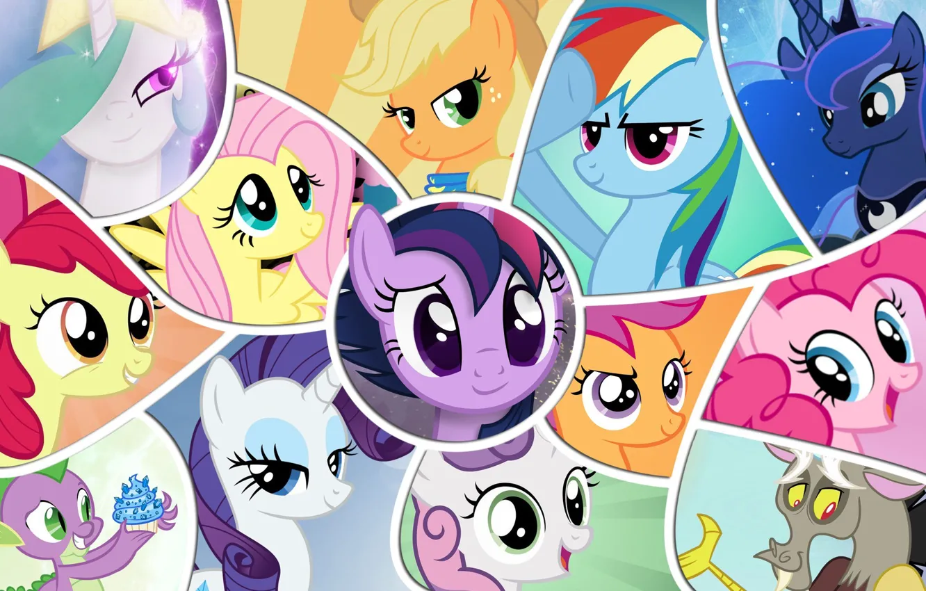 Фото обои Луна, Радуга, applejack, my little pony, rainbow dash, twilight sparkle, rarity, pinkie pie