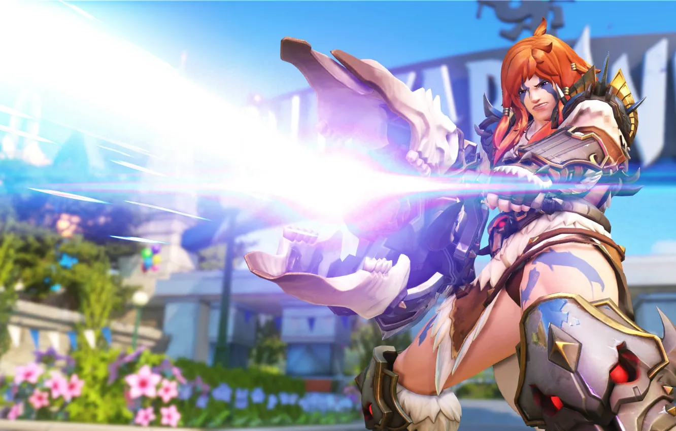 Фото обои выстрел, OVERWATCH, Zarya Barbarian Character Skin