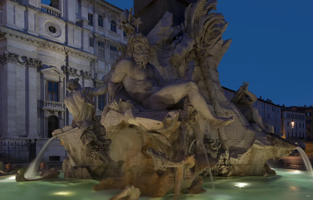 Фото обои Рим, Италия, фонтан Четырех Рек, пьяцца Навона