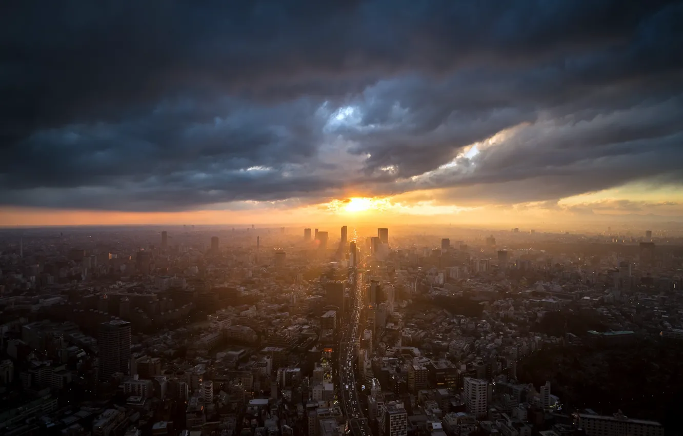 Фото обои закат, город, Tokyo