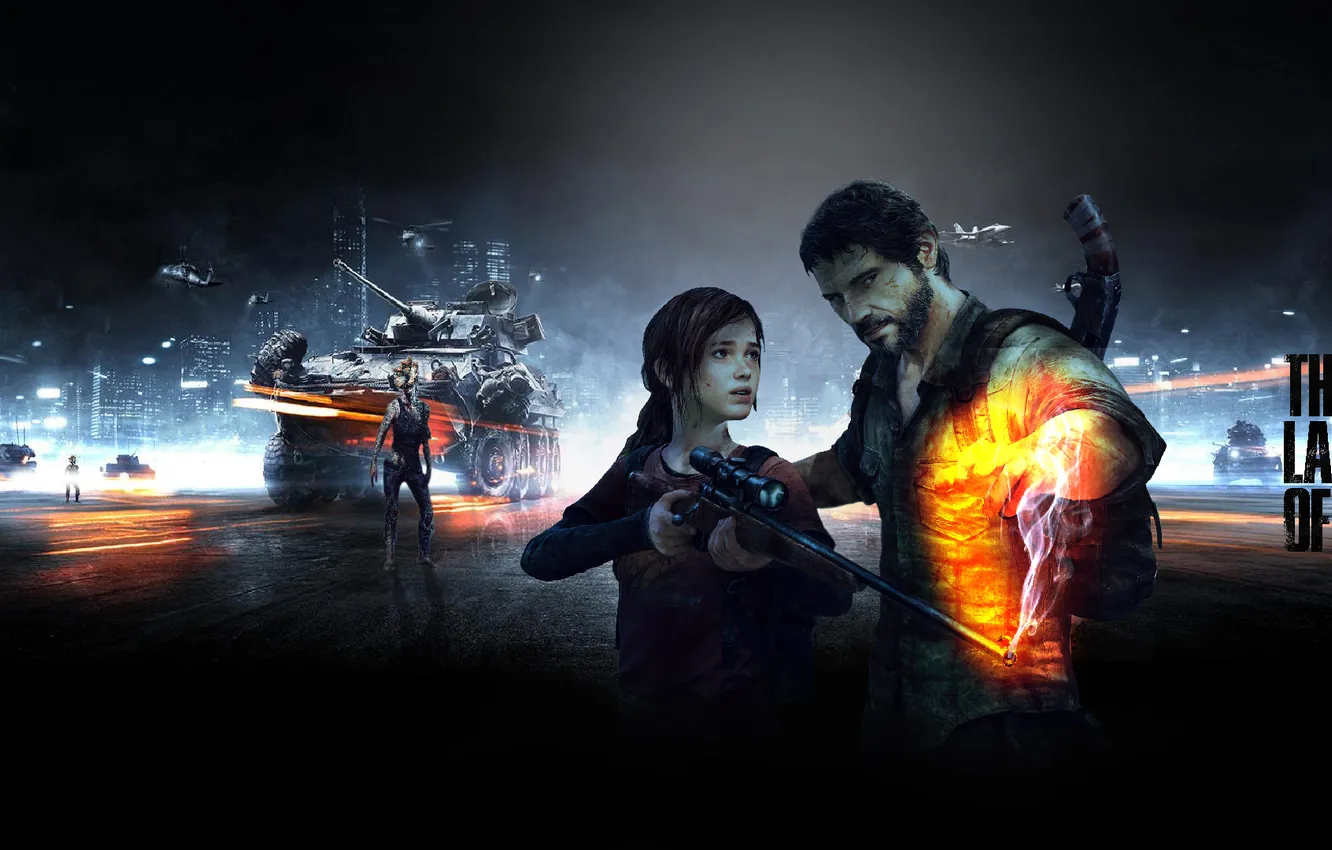 Фото обои оружие, игра, мужик, девочка, танк, Элли, ружье, game