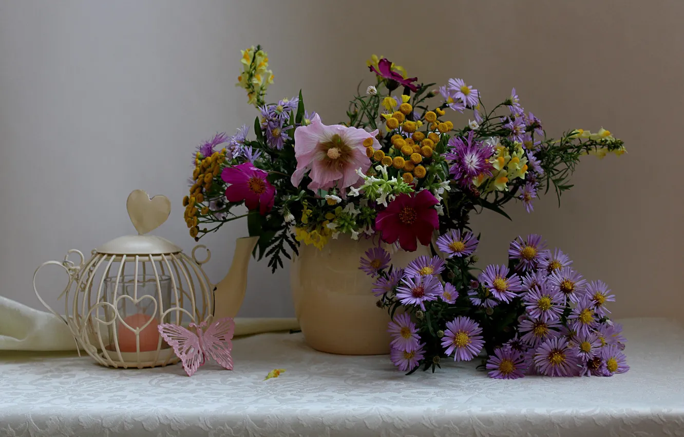 Фото обои осень, букет, натюрморт, цветы полевые, октябринки