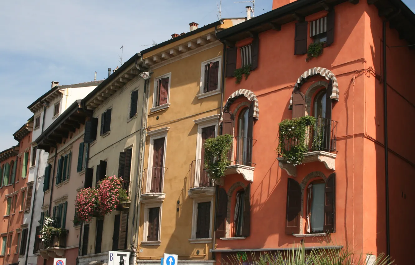 Фото обои Дома, Улица, Италия, Здания, Italy, Street, Italia, Верона