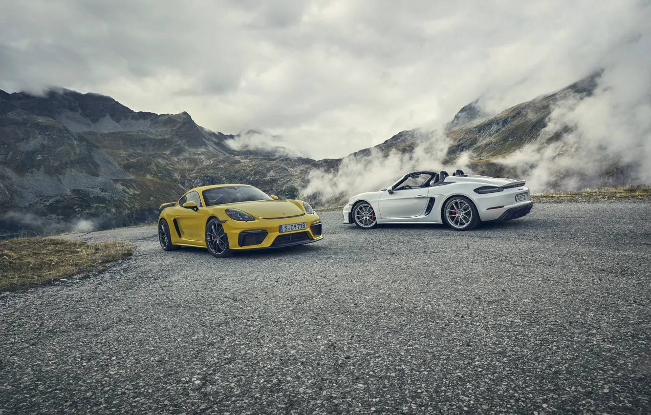 Фото обои машина, горы, Porsche, Cayman, Spyder, GT4, 718
