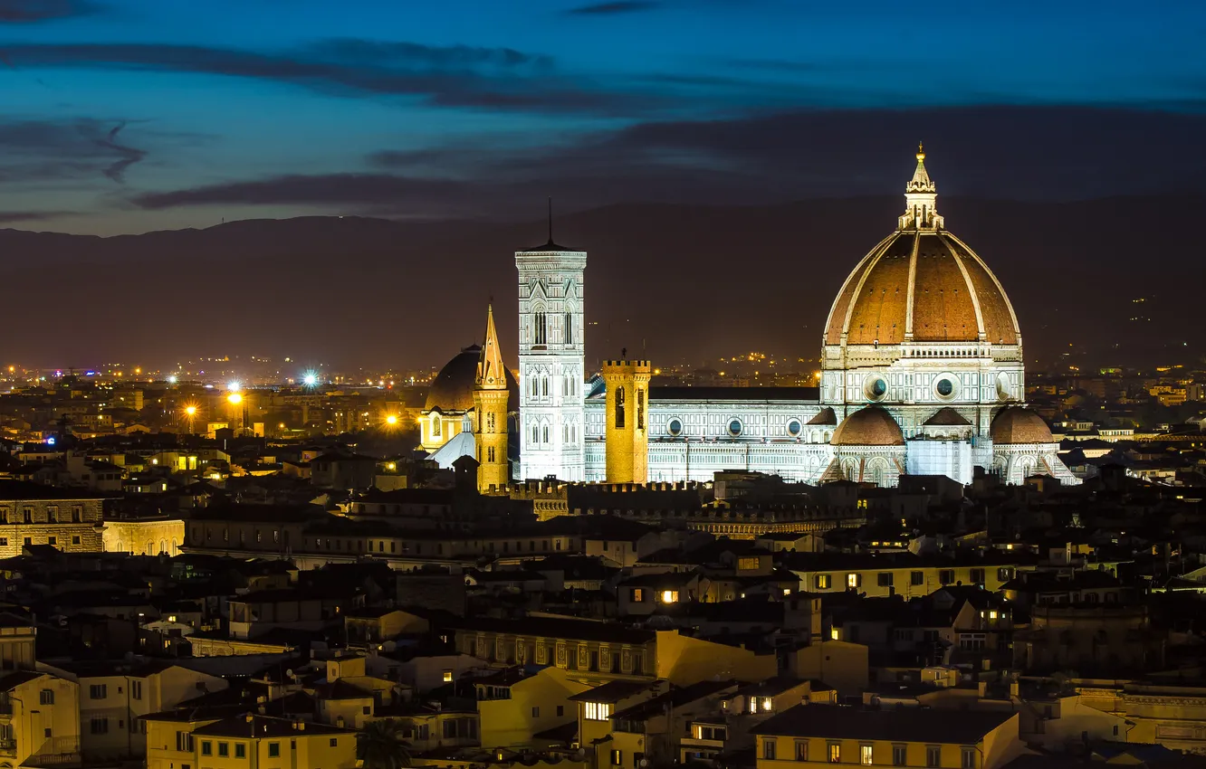 Фото обои ночь, город, Италия, собор, Флоренция, архитектура, Italy, Тоскана