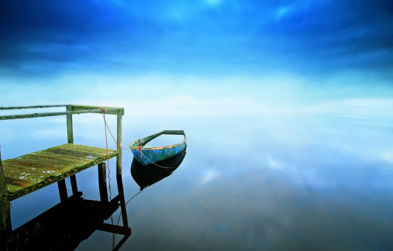 Фото обои sky, sea, landscape, nature, blue, pier, Boat, jetty