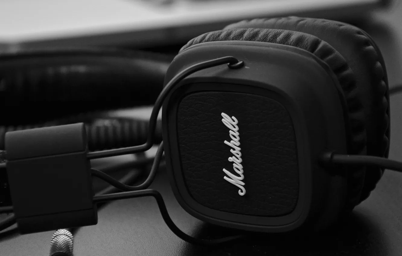Фото обои headphones, black and white, b/w, Marshall, on-ear