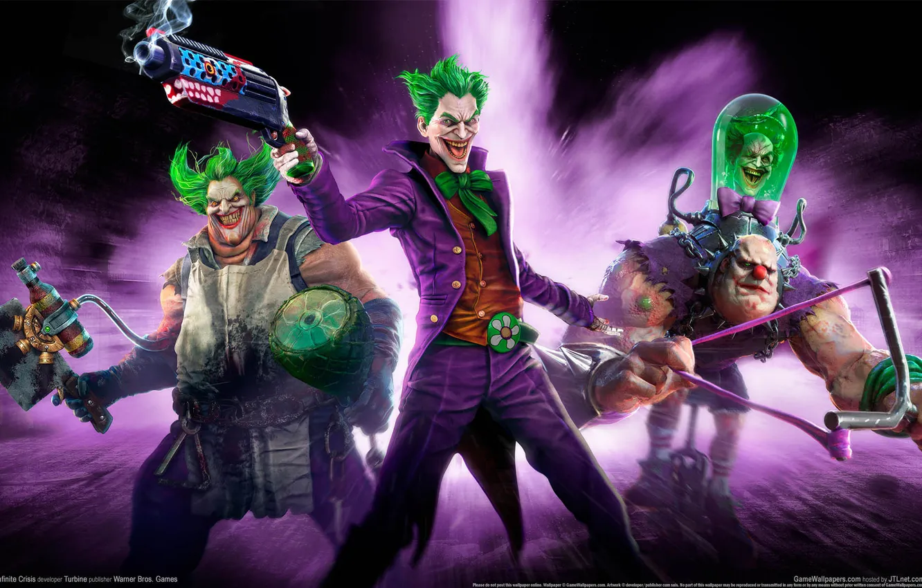 Фото обои оружие, Джокер, Joker, game wallpapers, троица, Infinite Crisis