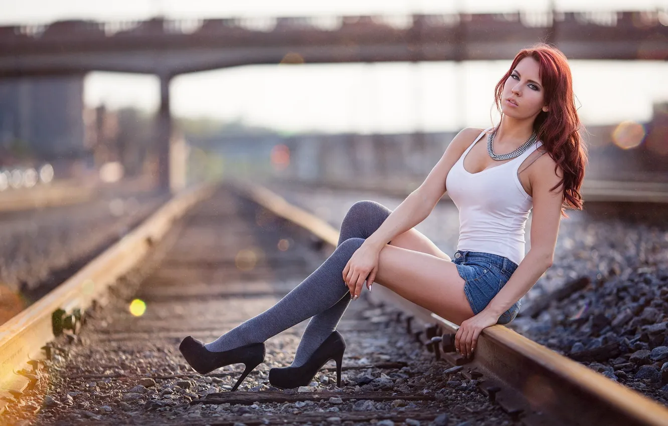 Фото обои Girl, Model, Heels, Shorts, Mike, Christel, Rails