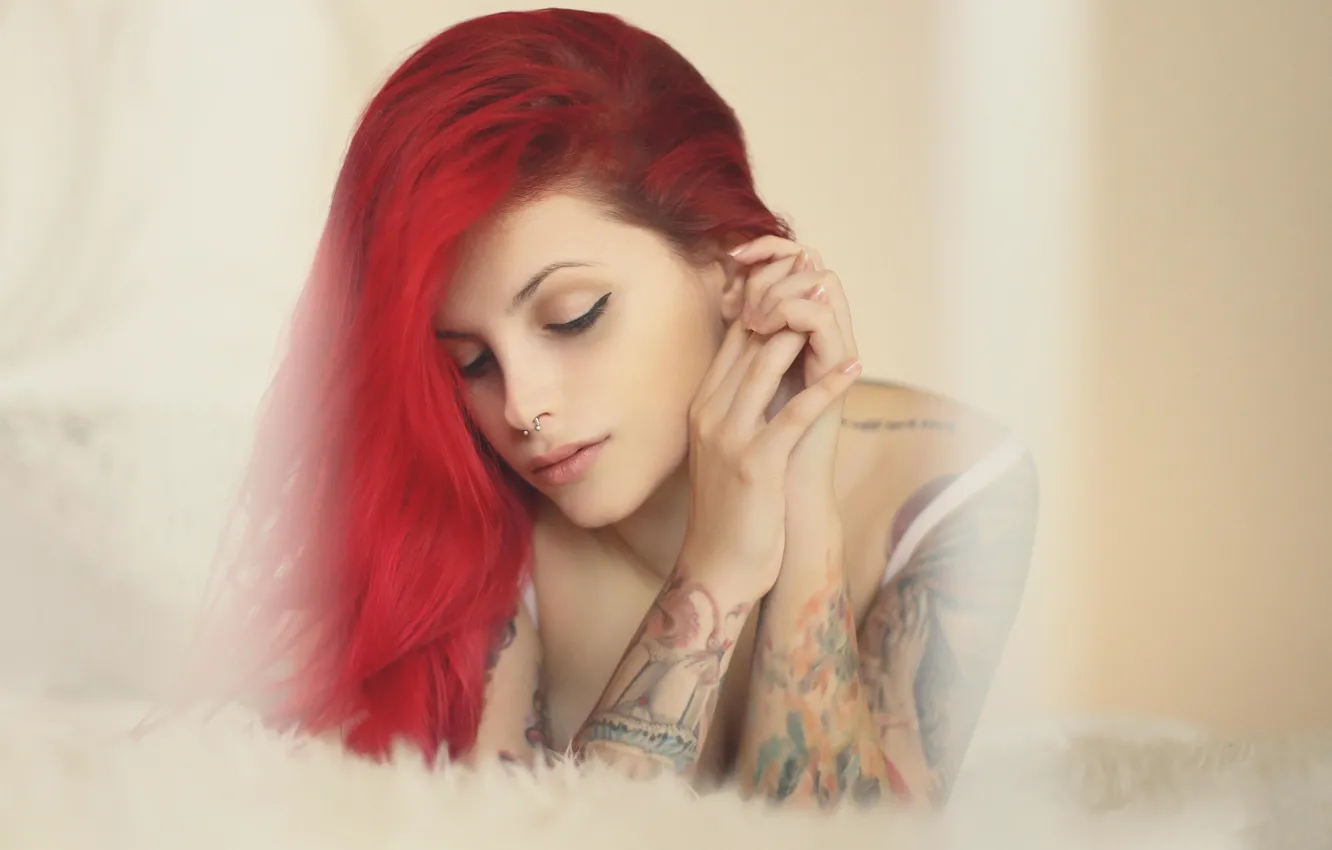 Фото обои пирсинг, models, красные волосы, tattoos, redheads, Andreea Rosse, тату-модель