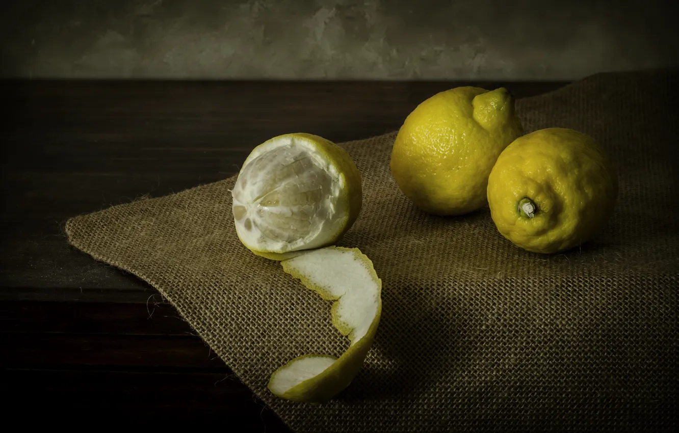Фото обои еда, обработка, фрукты, натюрморт, мешковина, лимоны, цитрусовые, обои от lolita777