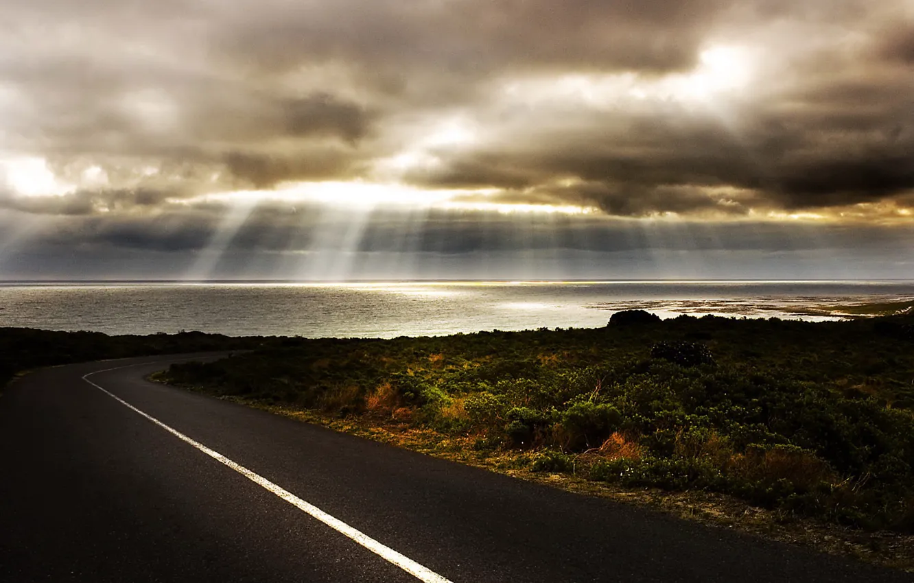 Фото обои дорога, море, свет