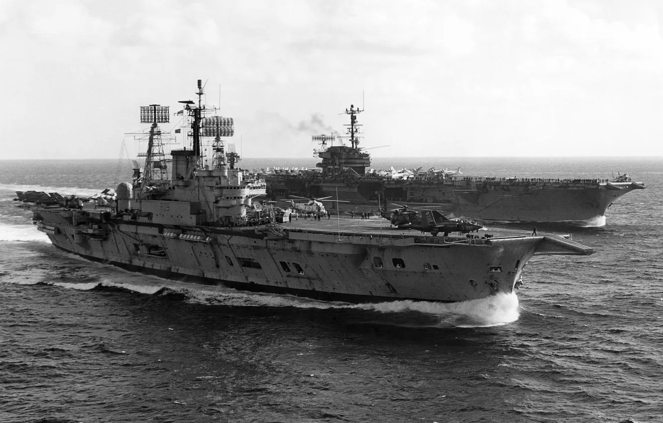 Фото обои авианосец, учения, 1972 год, ARK Royal(R09), USS Forrestal(CV59)