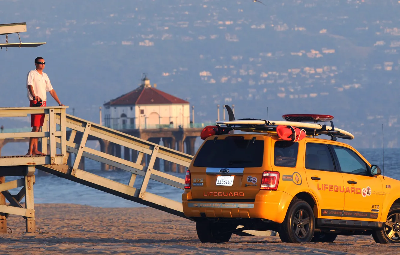 Фото обои пляж, Ford, спасатели, escape, 272
