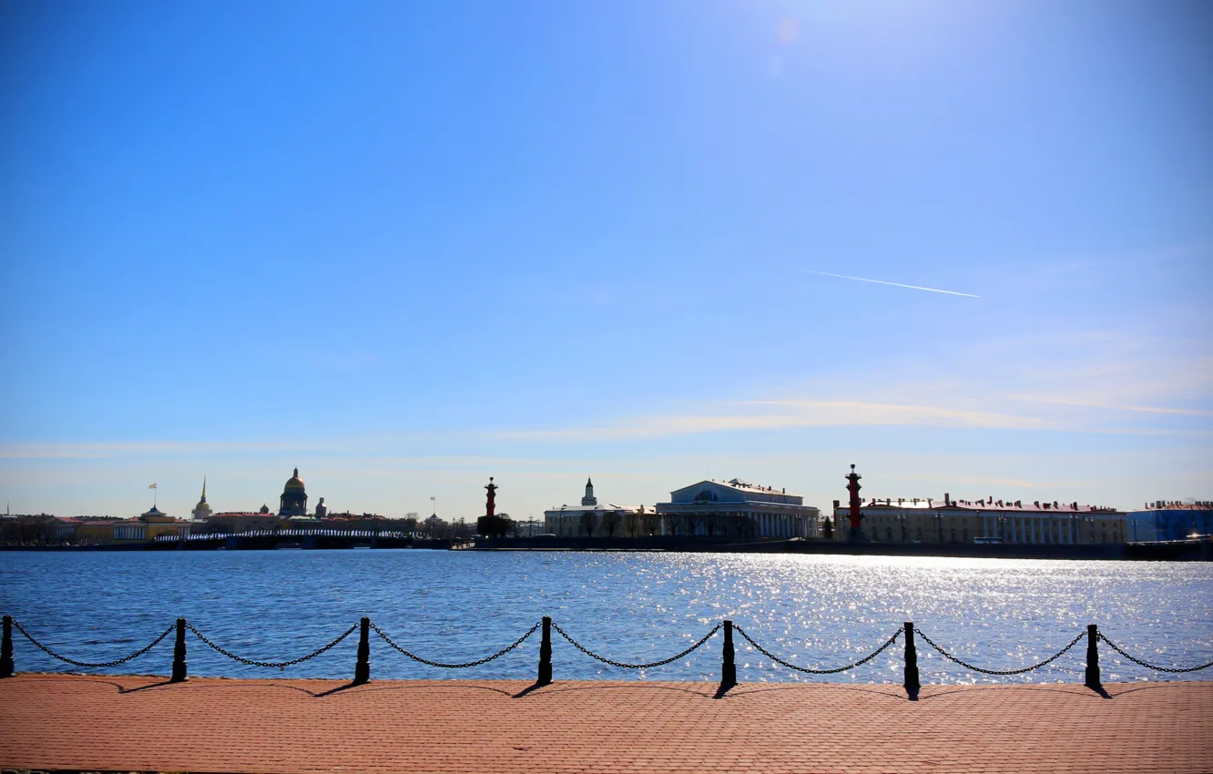 Фото обои солнце, Санкт-Петербург, Saint-Petersburg, Нева, Невская панорама