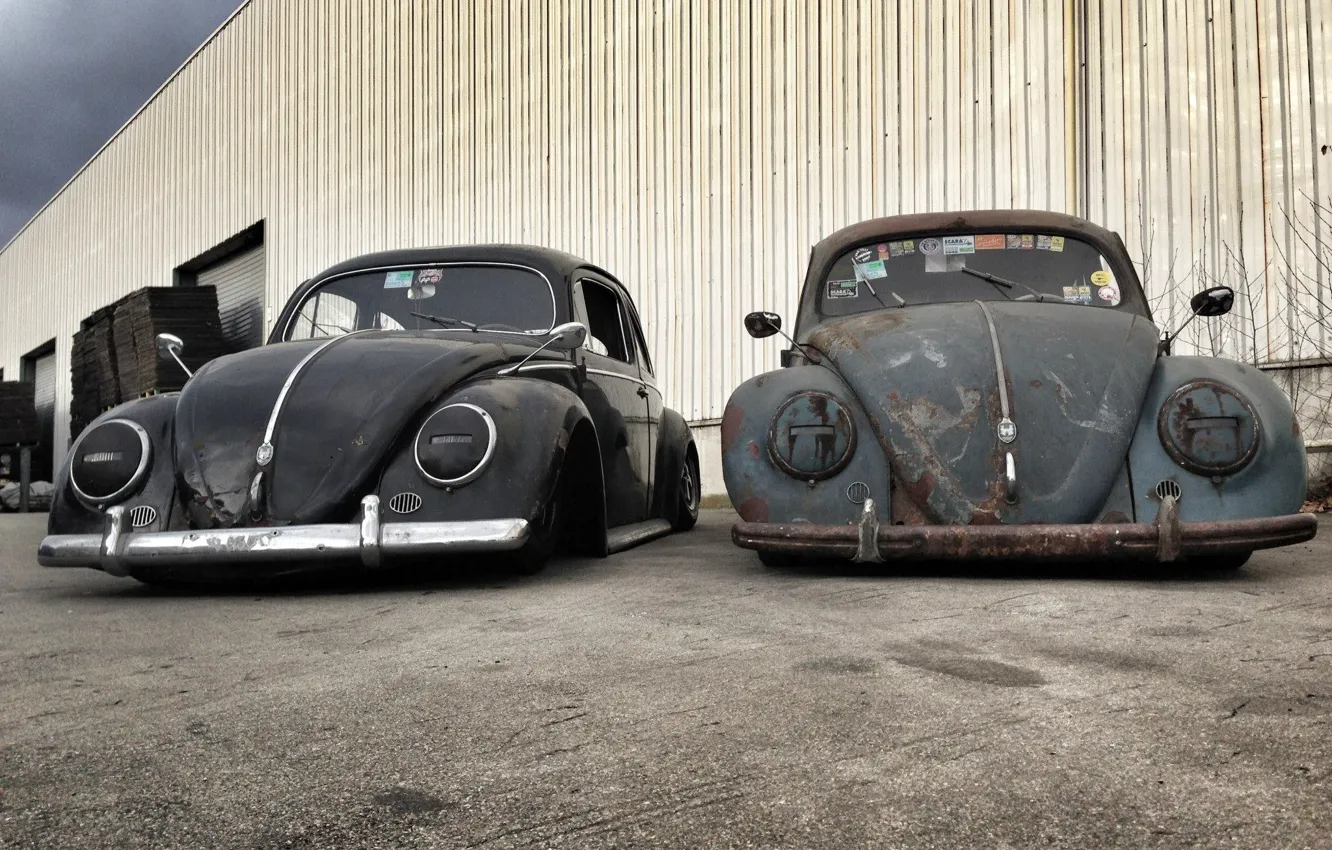Фото обои Volkswagen, black, grey, Beetle, ratlook