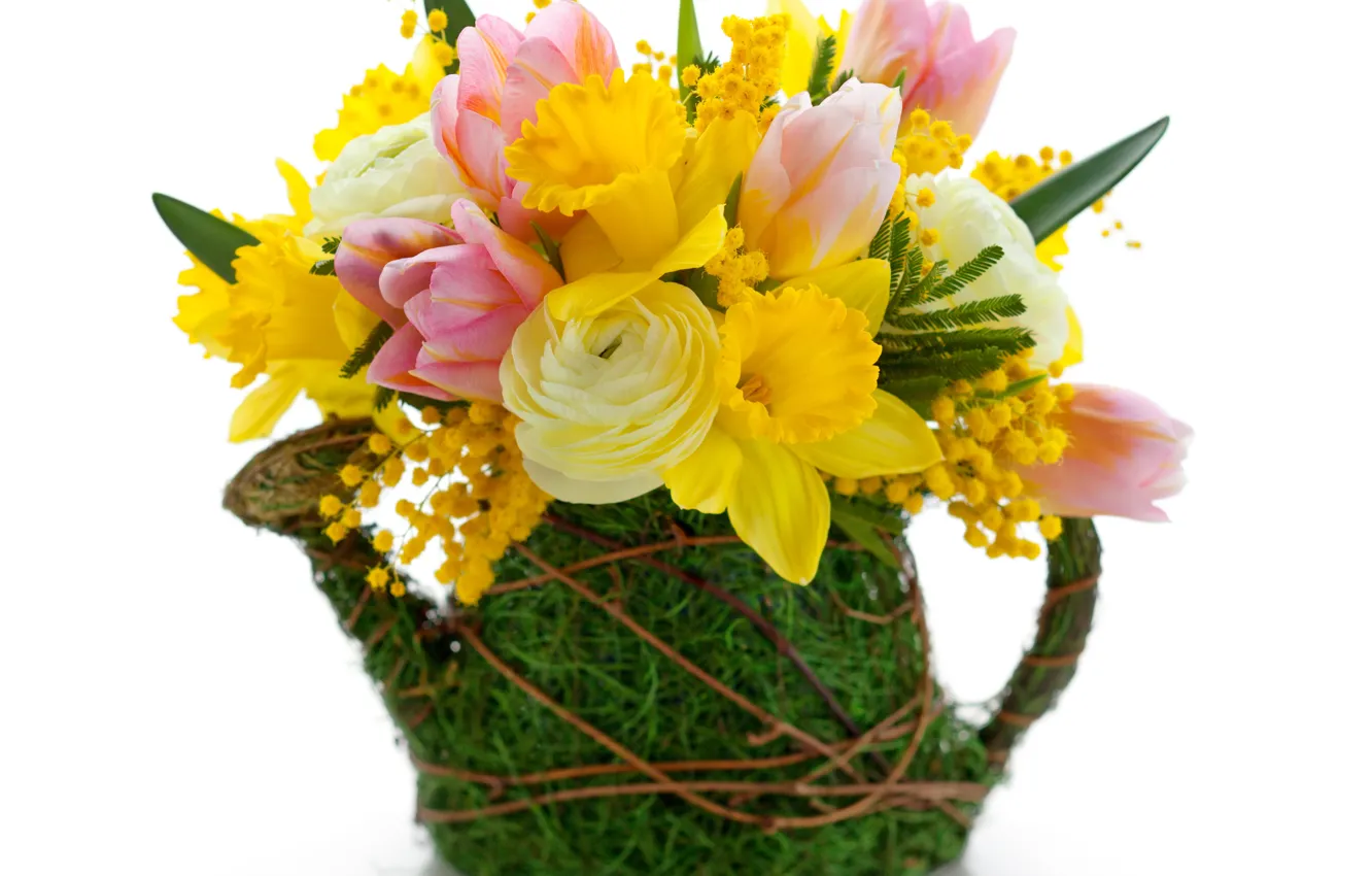 Фото обои цветы, букет, тюльпаны, flowers, tulips, нарциссы, spring, bouquet