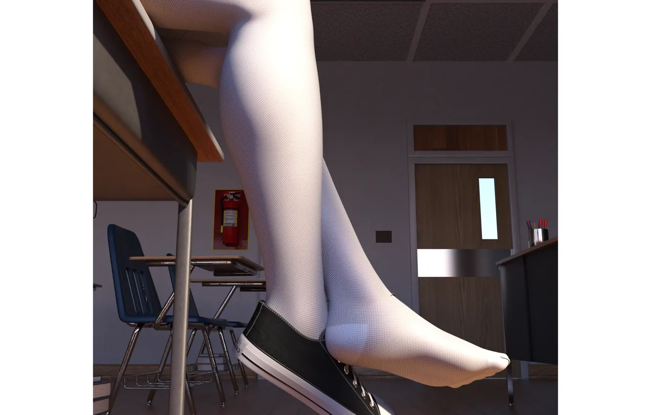 Фото обои socks, pantyhose, tights, sneakers, classroom, high school girl, high school girl uniform