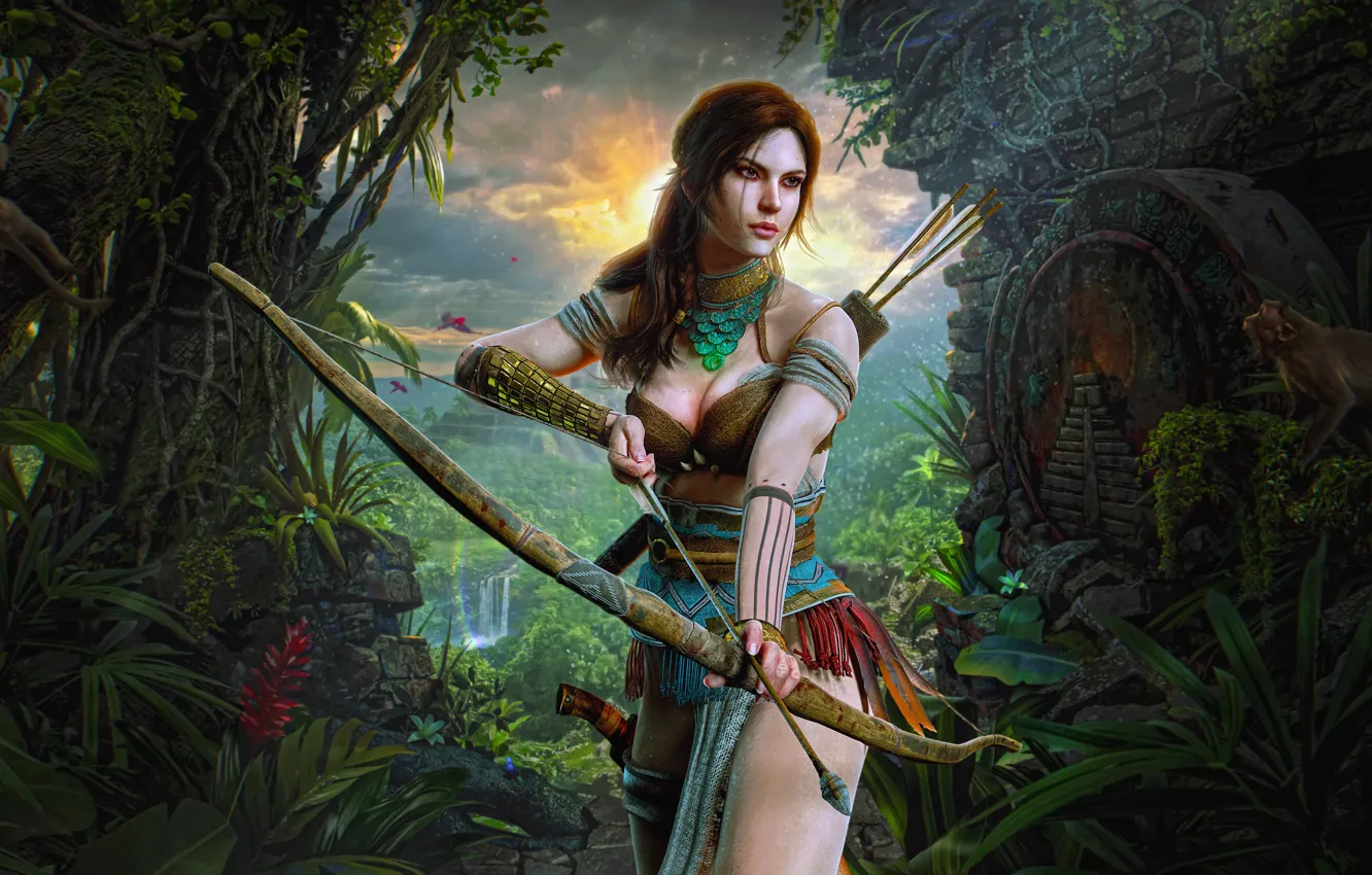 Фото обои Девушка, Рисунок, Tomb Raider, Арт, Красотка, Секси, Фигура, Lara Croft