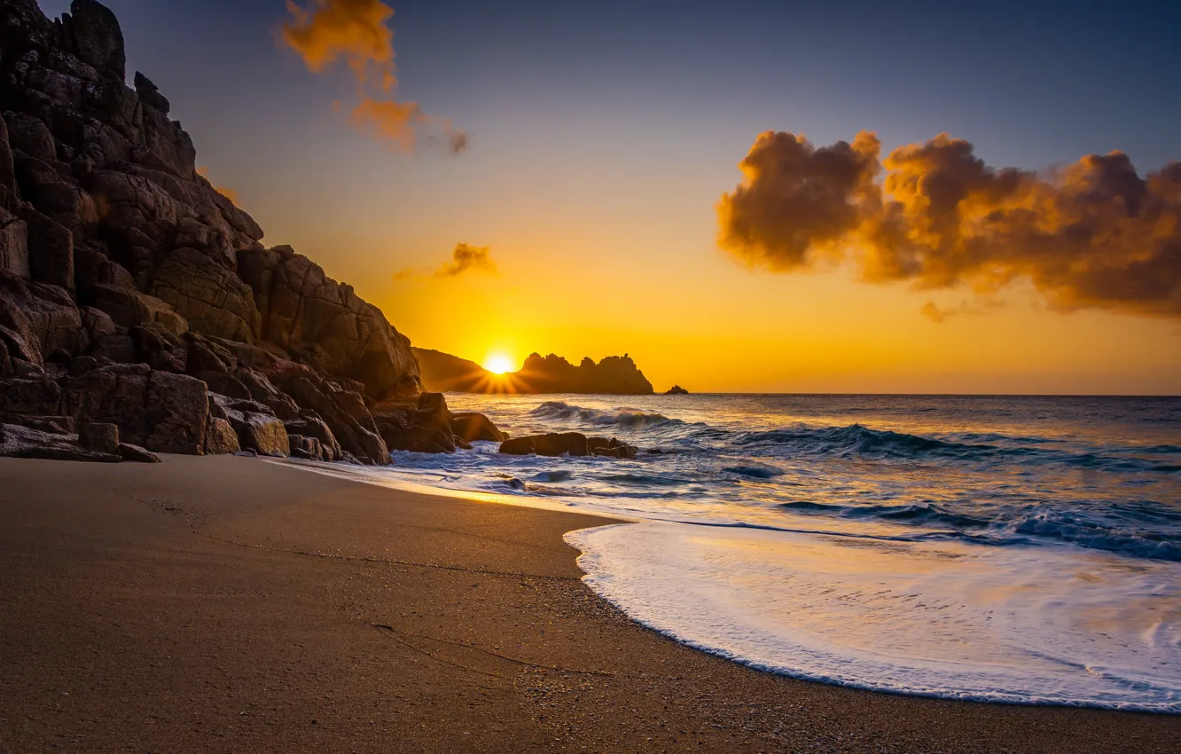 Фото обои море, пляж, восход, скалы, рассвет, побережье, Англия, England