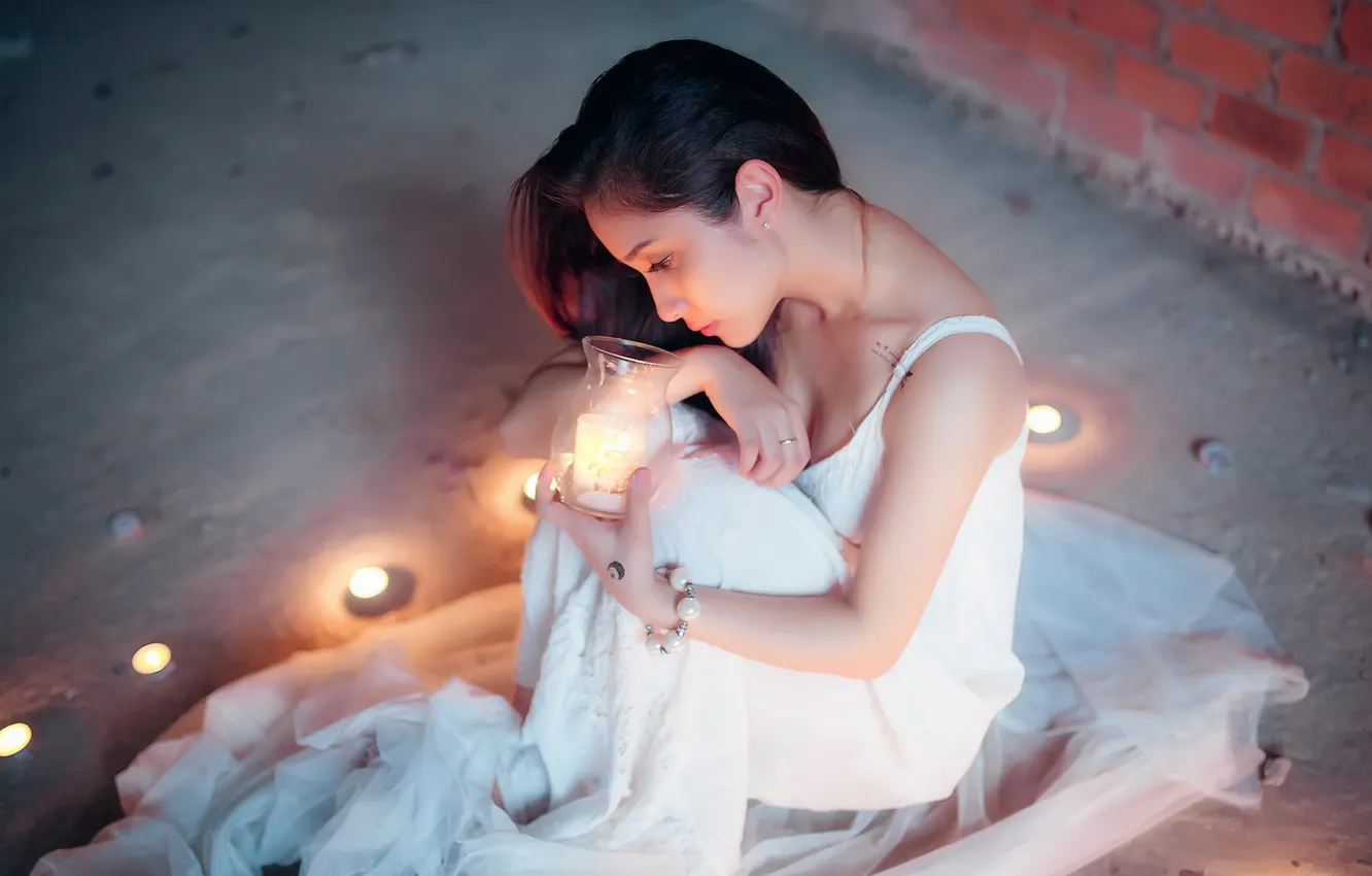 Фото обои девушка, настроение, свечи, азиатка