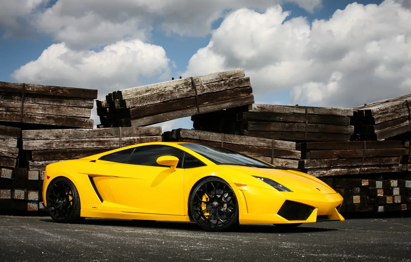 Фото обои Lamborghini, wheels, Gallardo, black, yellow