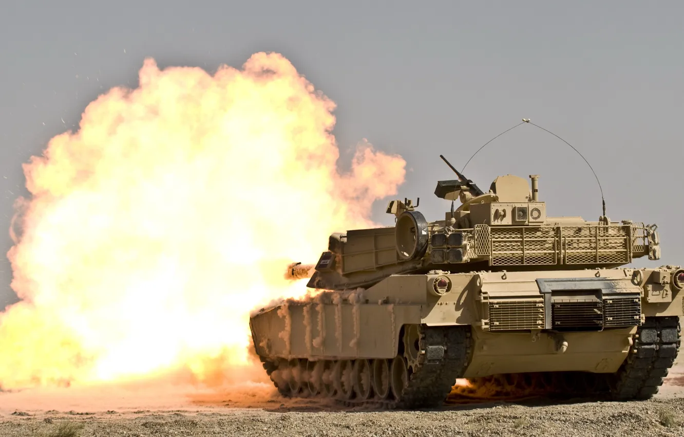 Фото обои взрыв, танк, M1A1 Abrams