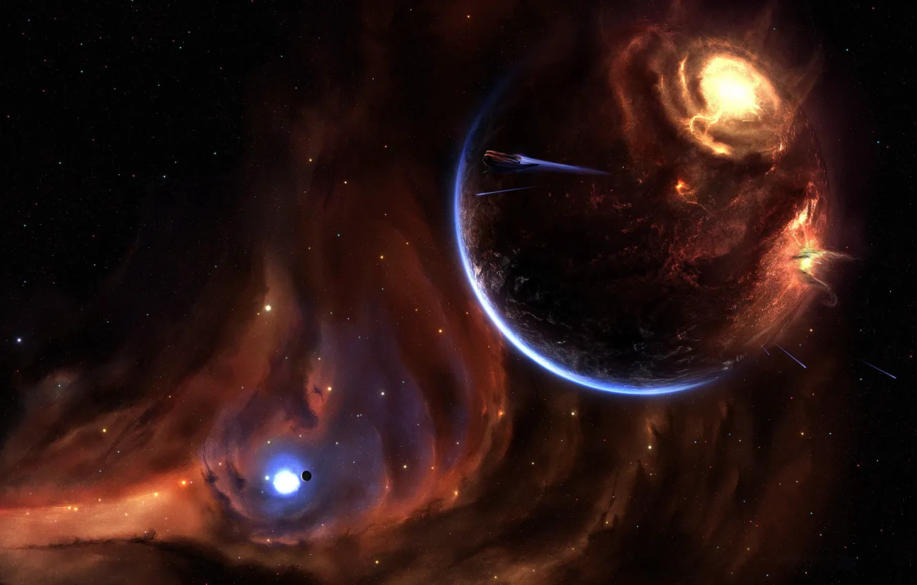 Фото обои звезды, взрыв, планета, 157