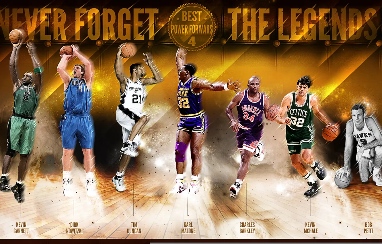 Фото обои Спорт, Баскетбол, NBA, Kevin Garnett, Dirk Nowitzki, Tim Duncan, Легенды, Charles Barkley