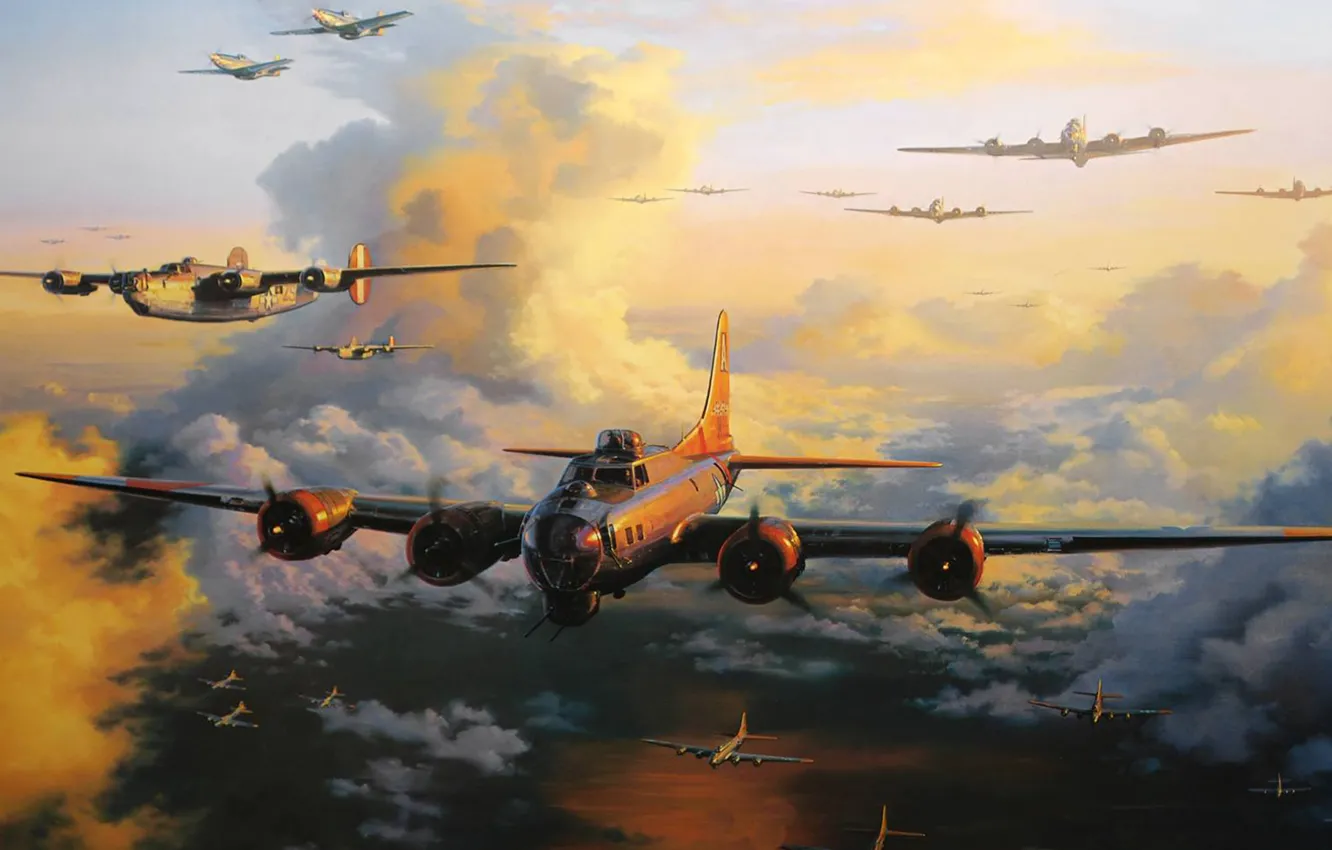 Фото обои рисунок, истребители, бомбардировщики, Летающая крепость, Boeing B-17 Flying Fortress, nichilas trudgian