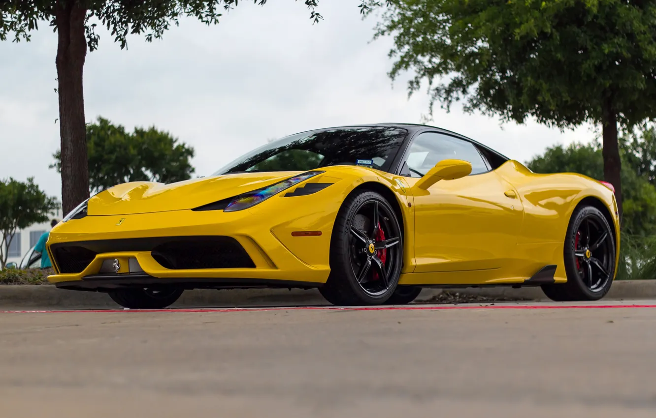 Фото обои Ferrari, 458, Black, Yellow, Speciale, Wheels