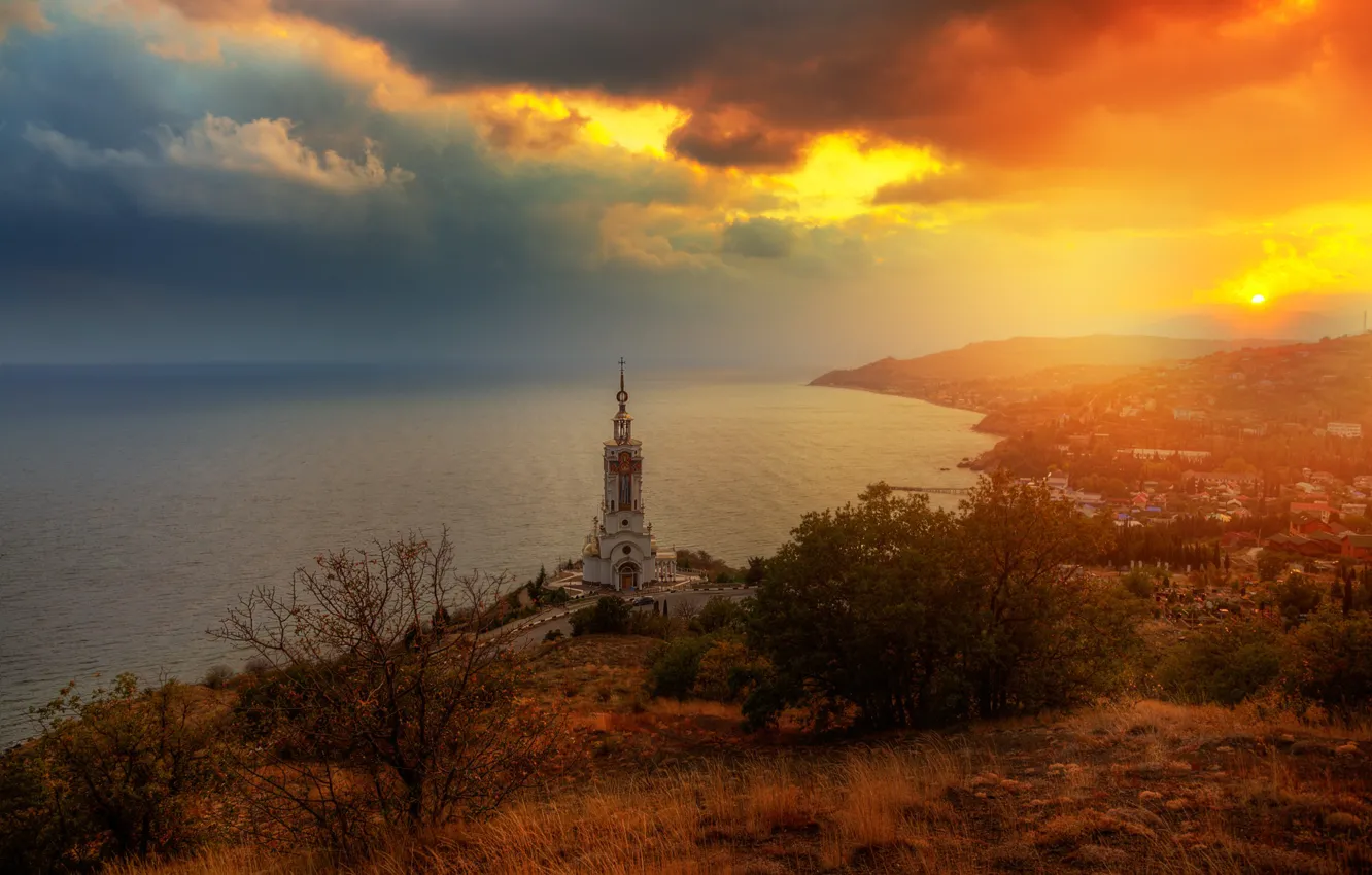 Фото обои море, побережье, Крым, храм-маяк