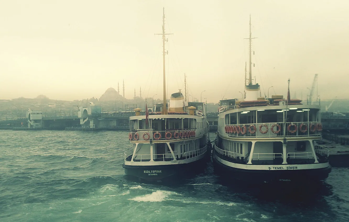 Фото обои туман, пристань, лодки