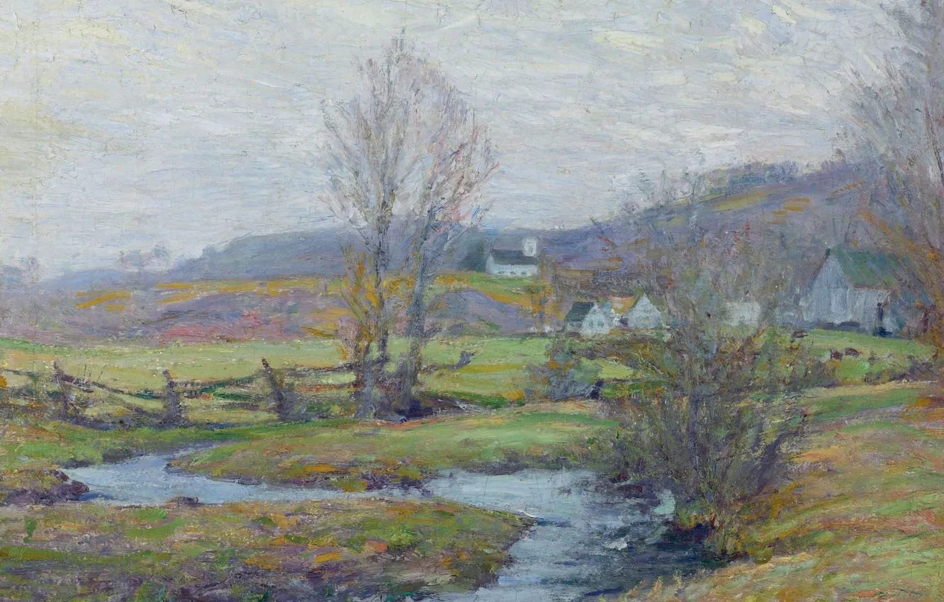 Фото обои пейзаж, Early Spring. Pleasant Valley. Connecticut, Роберт Уильям Воннох, Robert William Vonnoh, 1916-17