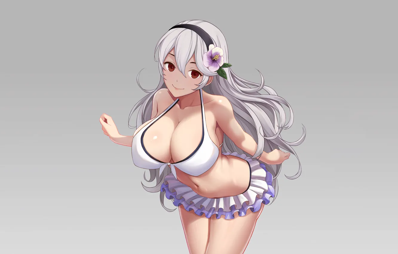 Фото обои girl, sexy, cleavage, long hair, brown eyes, boobs, anime, beautiful