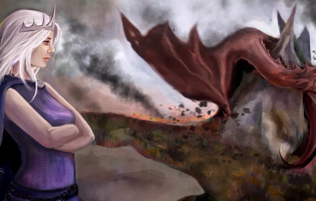 Фото обои взгляд, дракон, арт, белые волосы, Daenerys Targaryen