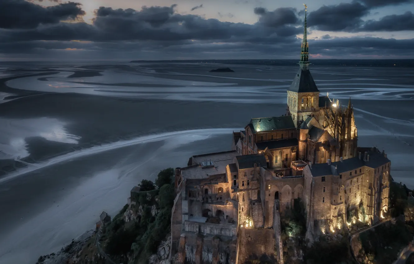 Фото обои замок, побережье, Франция, крепость, Le Mont Saint-Michel
