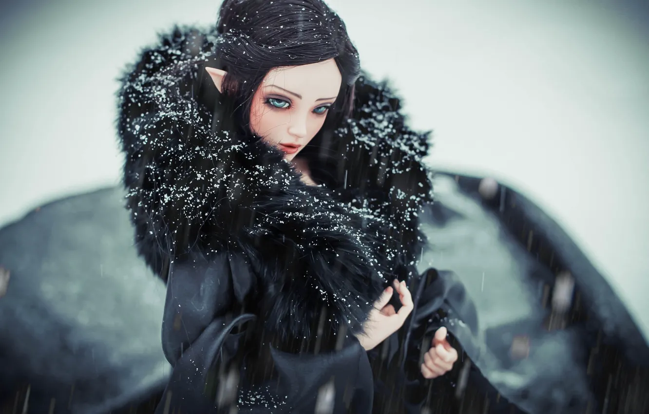 Фото обои снег, эльф, кукла, мех