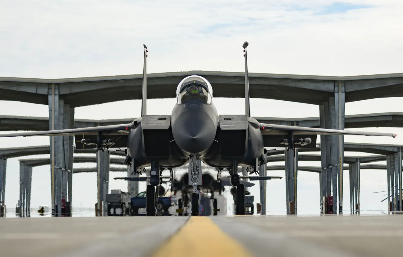 Фото обои ВВС США, истребитель-бомбардировщик, американский двухместный, McDonnell Douglas F-15E Strike Eagle
