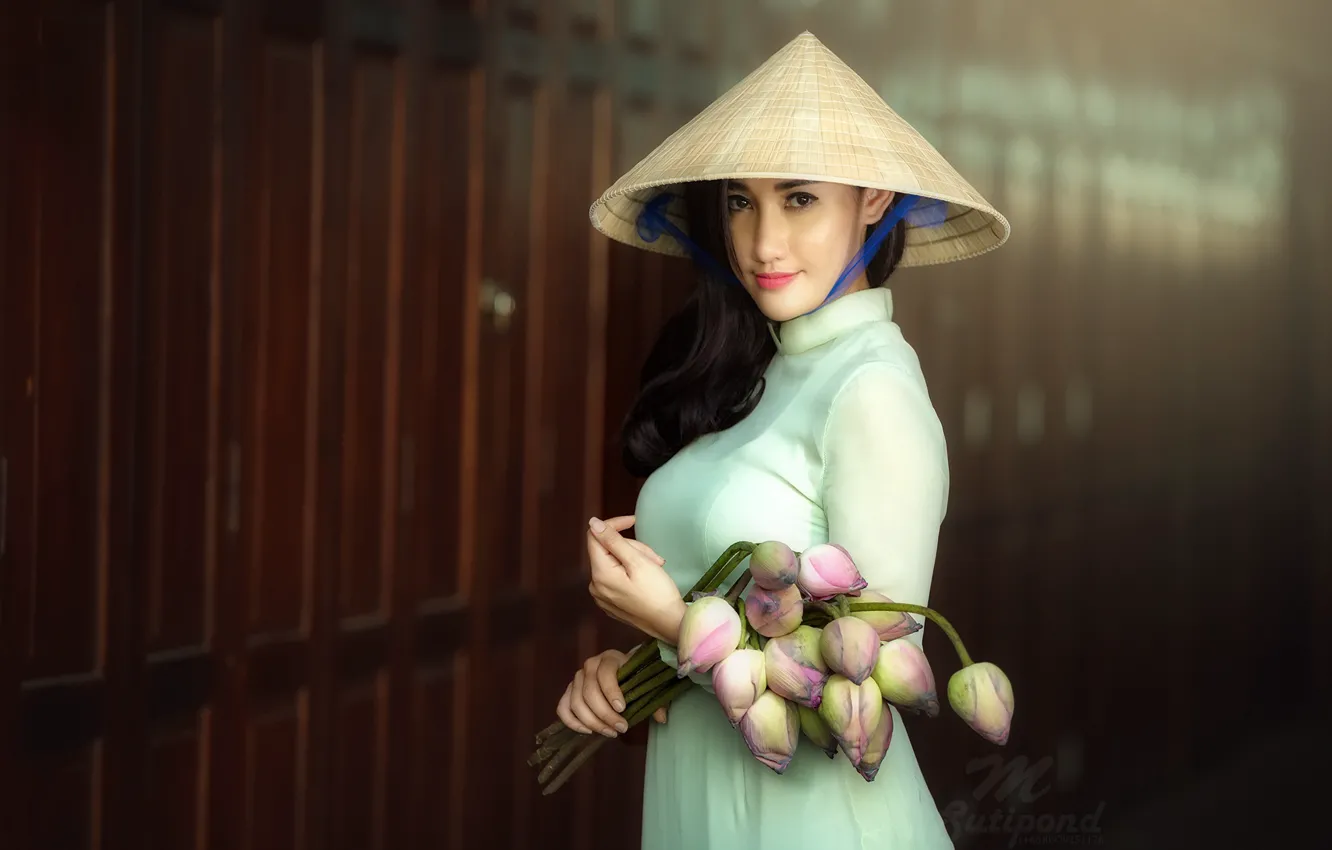Фото обои hat, flowers, look, oriental