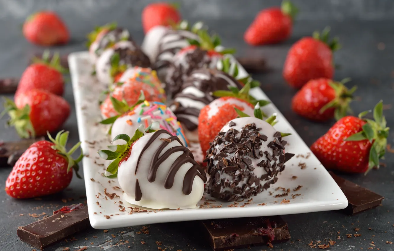 Фото обои ягоды, десерт, chocolate, sweet, strawberry, dessert, клубника в шоколаде