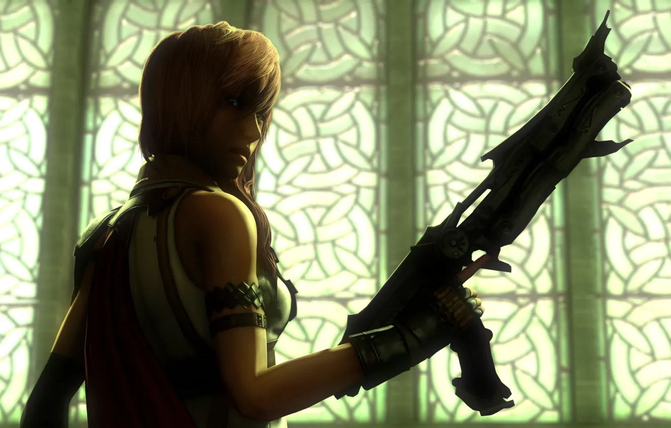 Фото обои взгляд, девушка, рендеринг, оружие, Final Fantasy XIII, Lightning, square enix