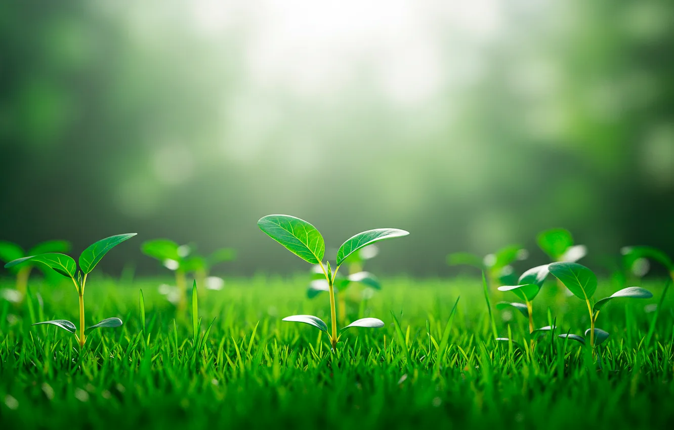 Фото обои трава, макро, ростки, блики, фон, обои, wallpaper, grass