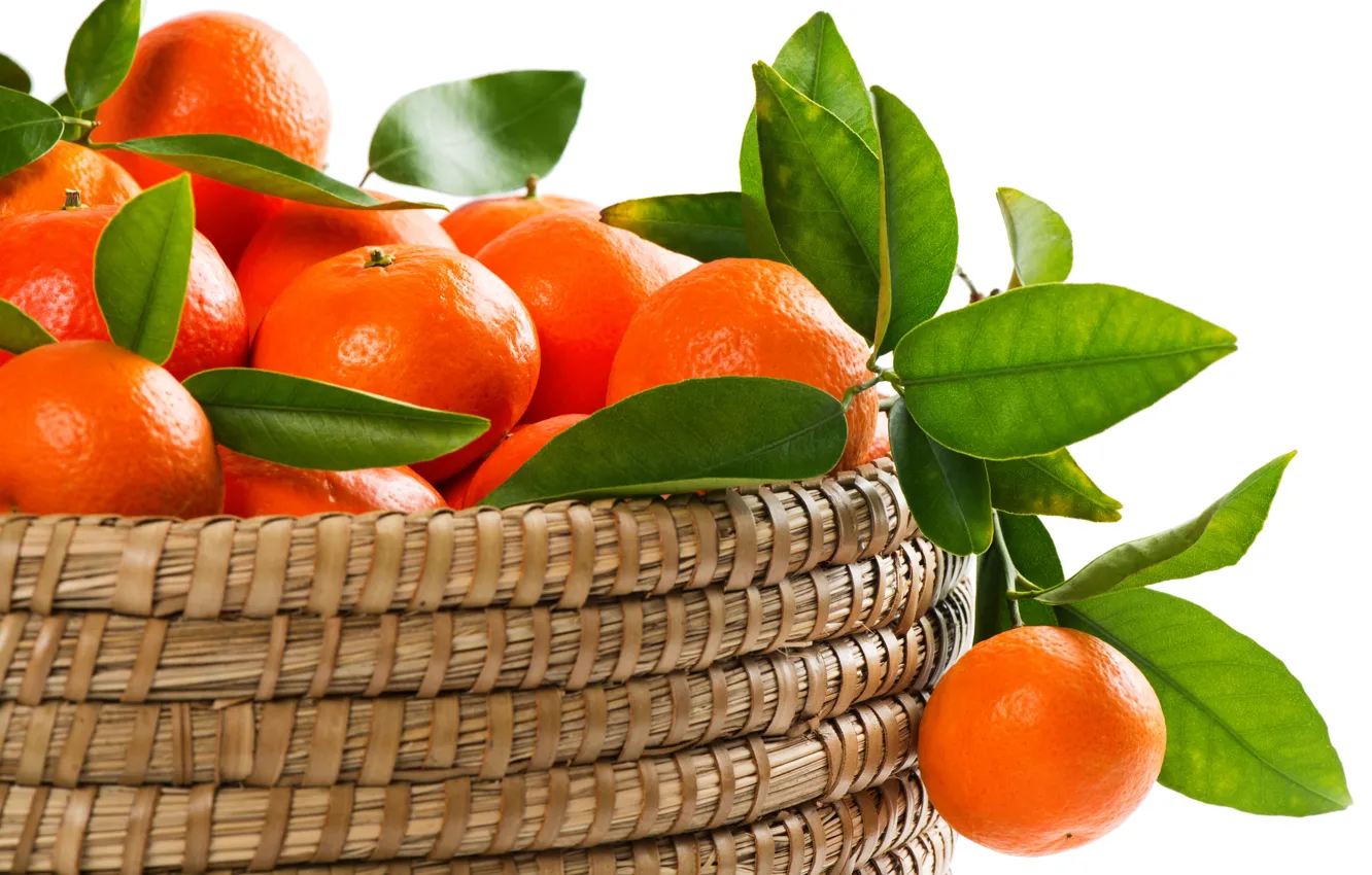 Фото обои листья, цитрус, мандарины