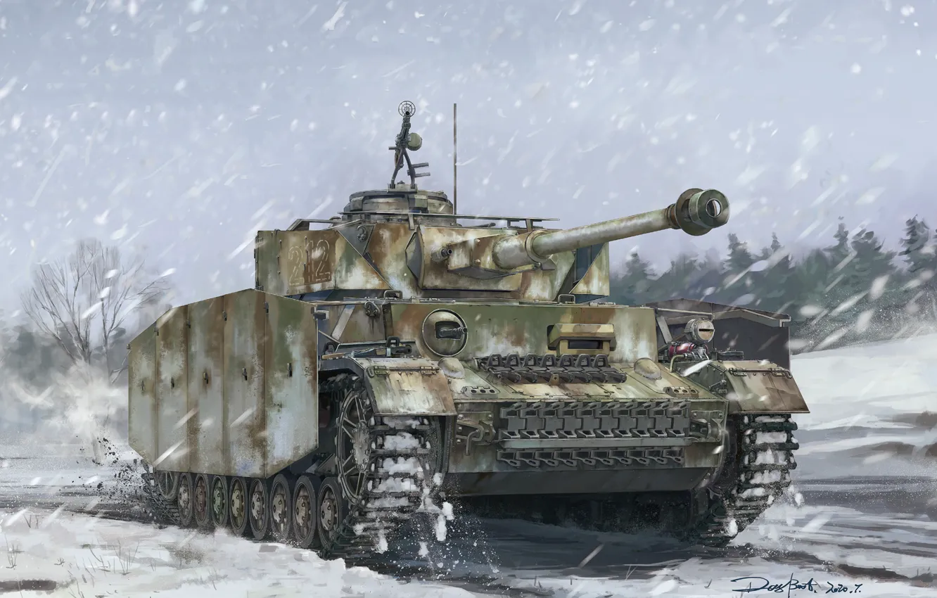 Фото обои Зима, Снег, Танк, Panzerwaffe, Pz.IV, Средний Танк, Pz.Kpfw.IV Ausf H