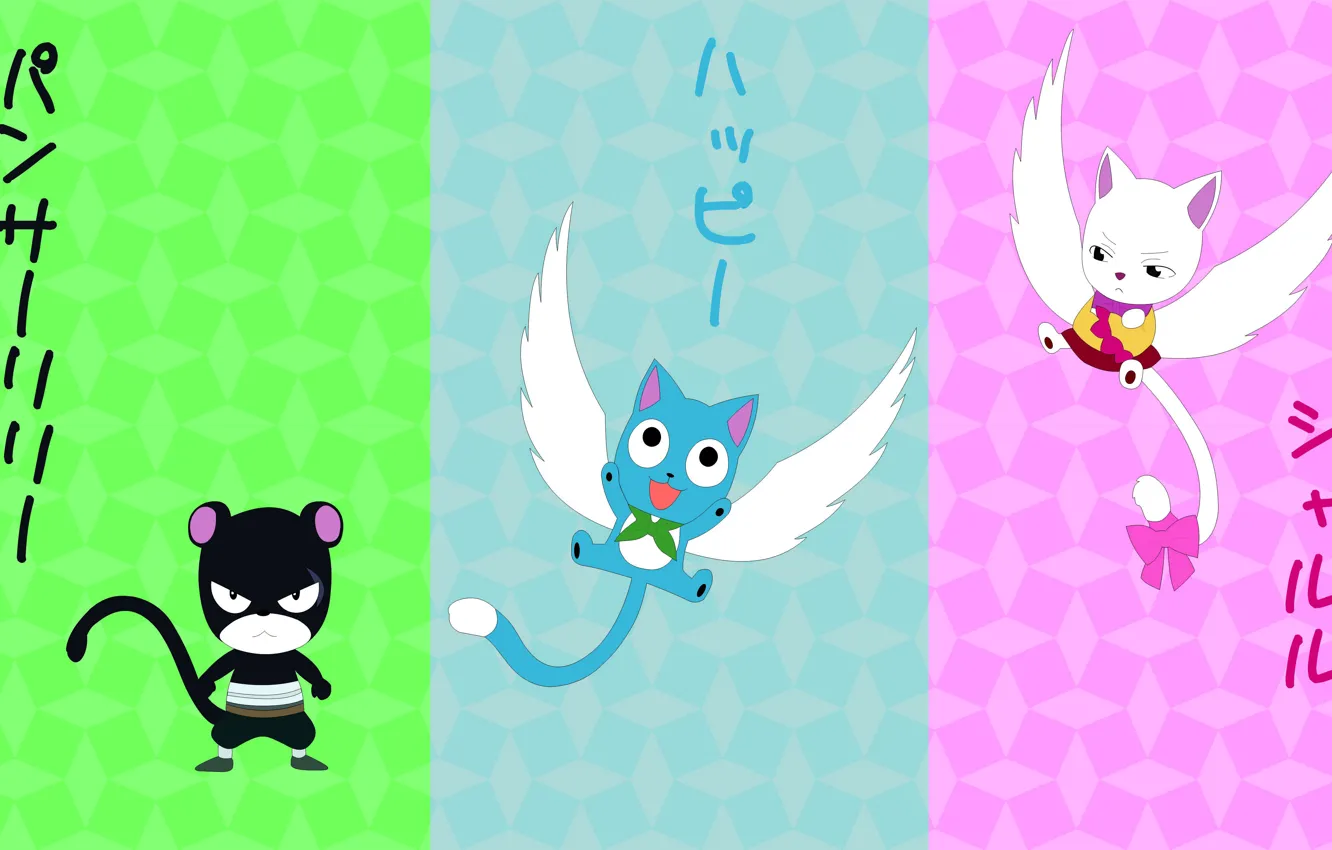 Фото обои green, kawaii, game, flying, neko, blue, pink, anime