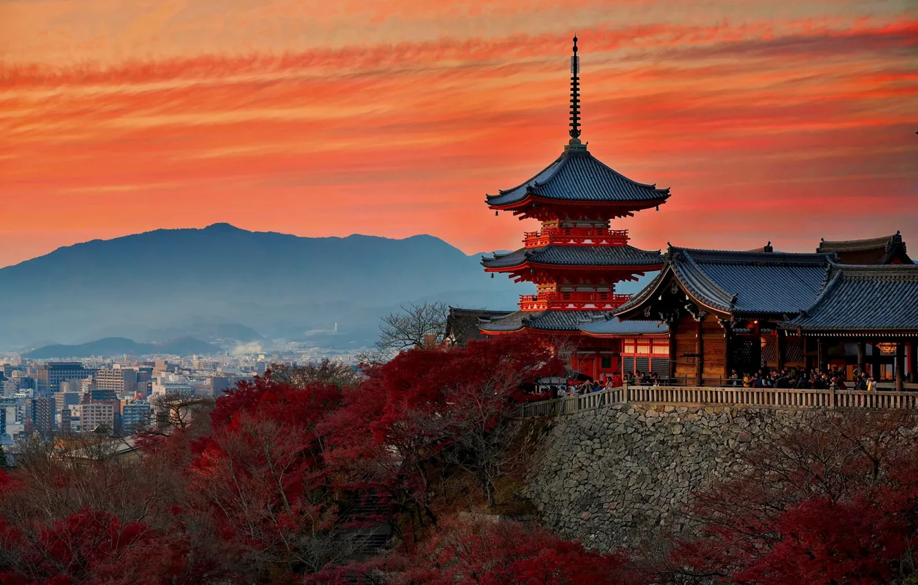 Фото обои осень, Япония, храм, Киото